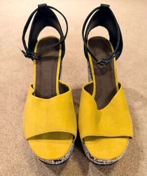 Holding Horses Anthropologie Yellow Suede Strap Platform Wedge Sandals